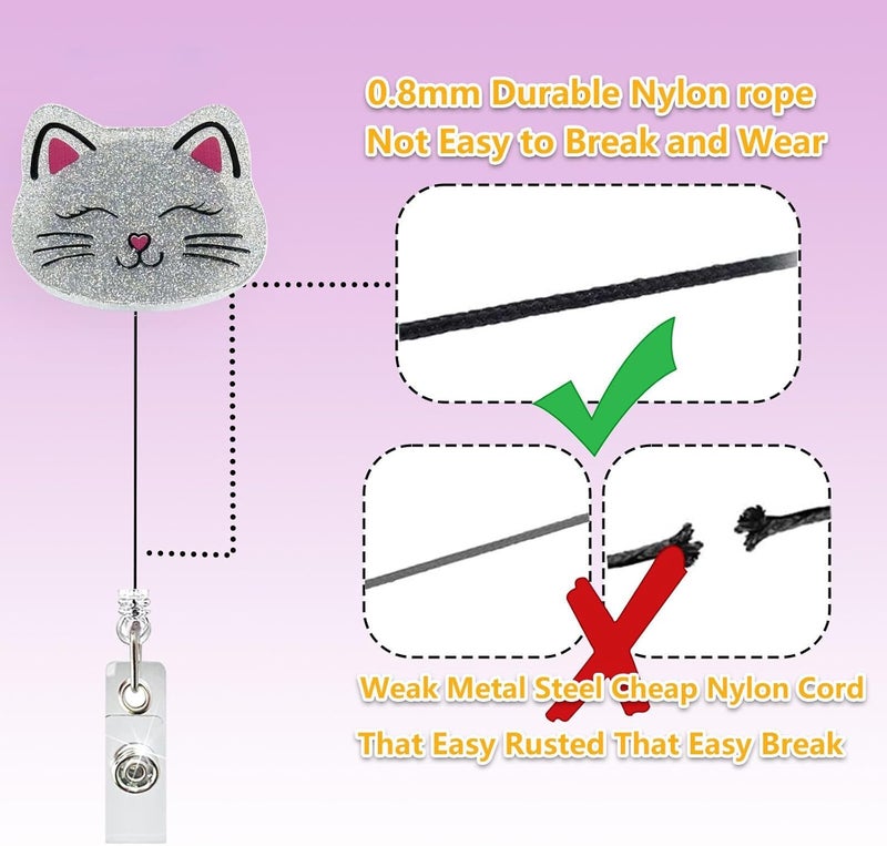 LEBEIGHT Cute Cat Badge Reel Retractable for Nurse Nursing RN Medical Worker & Teacher | Smiling Cat Funny Animal Pediatric Nurse Badge Holder with Alligator Clip & 24” Durable Nylon Retractable Cord | Acrylic - Image 4